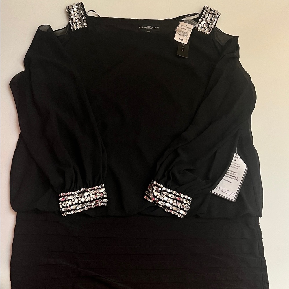 NWT Betsy & Adam Black Dress with Silver Accents